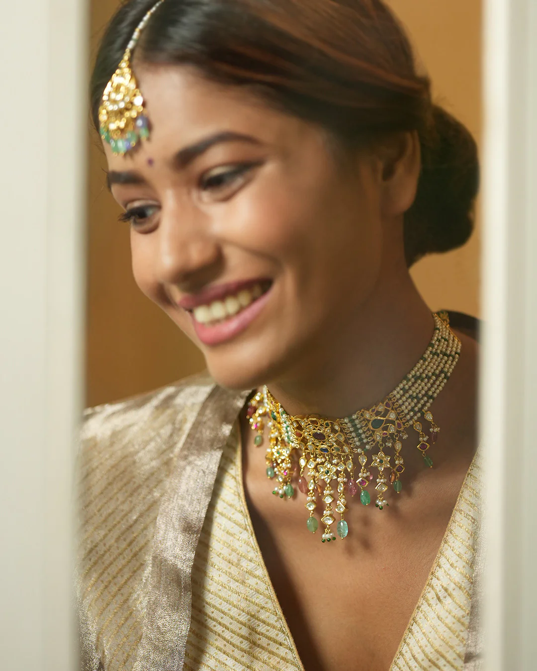 Navya Navratna Choker Necklace - Image 4